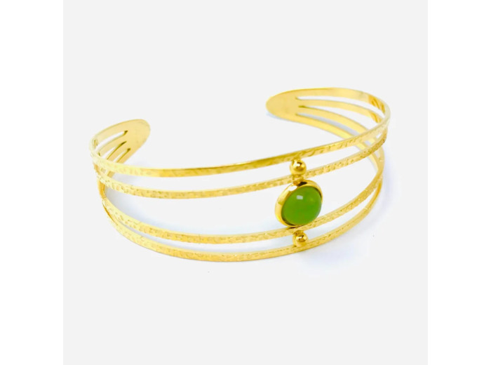 Bracelet Jonc Double Rangs Pierre Verte Femme Or