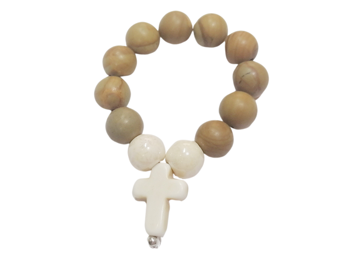 Dizainier élastique 8mm en pierre véritable-  Marbre jaune ton Bois