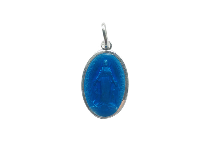 Médaille 10mm en Argent 925 avec Email Bleu - MIRACULEUSE