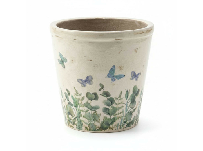Pot de fleurs beige céramique papillon 21x20cm