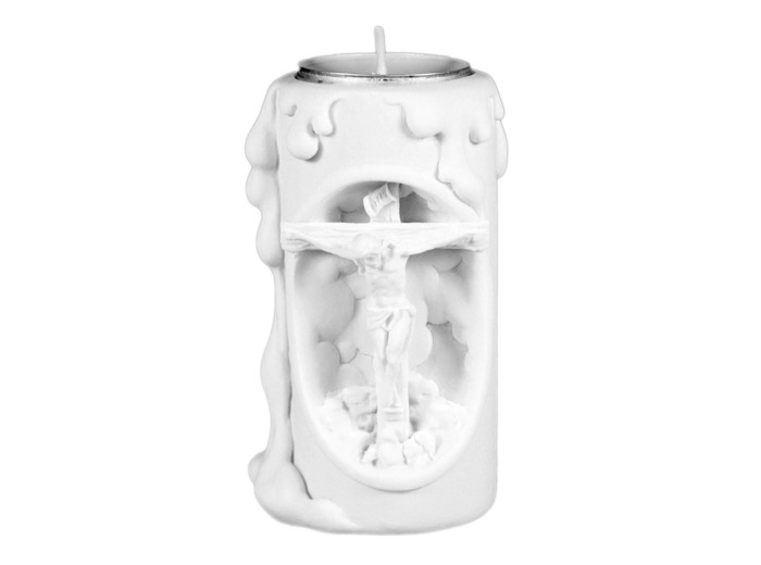 CHANDELLE EN  ALBATRE 11CM - Crucifixion Blanche