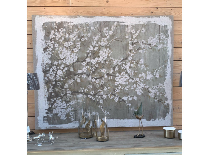 Tableau Mural Géant sur Toile de Lin avec Pommier en Fleurs Blanc 150x120cm