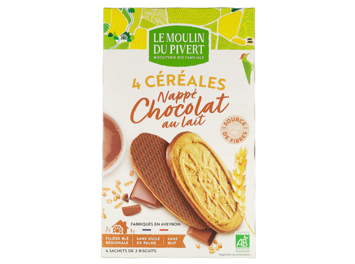 Biscuit 4 Céréales Nappé Chocolat au Lait 150g Bio