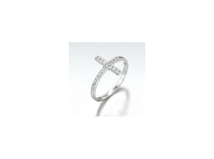 Bague en Argent 925 Taille 50 - CROIX + STRASS