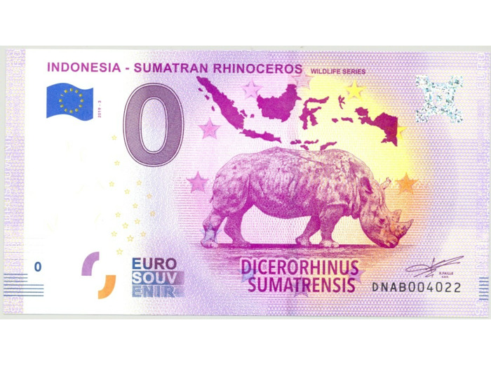 INDONESIE 2019-3 SUMATRAN RHINOCEROS BILLET SOUVENIR 0 EURO NEUF