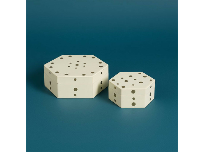 Ensemble 2 boîtes Memphis Ivoires cloutées Résine 8x17x17cm