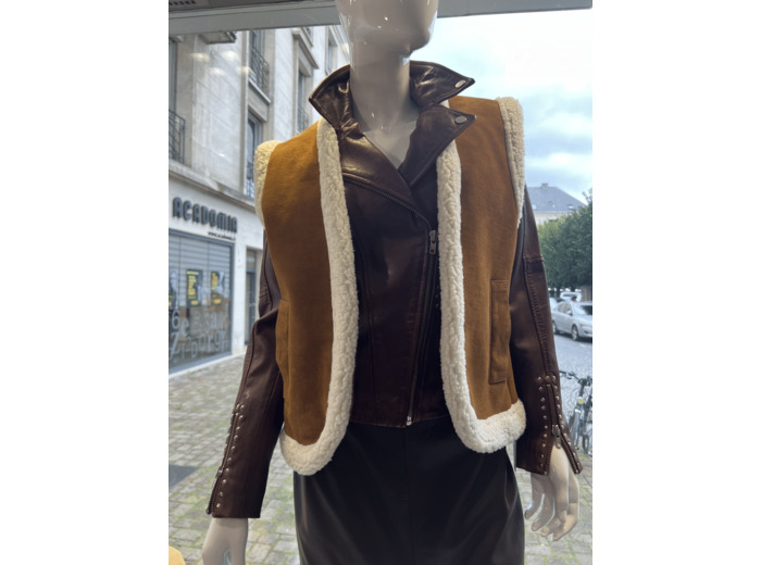 GA1023741 Gilet femme sans manche cuir chèvre velours