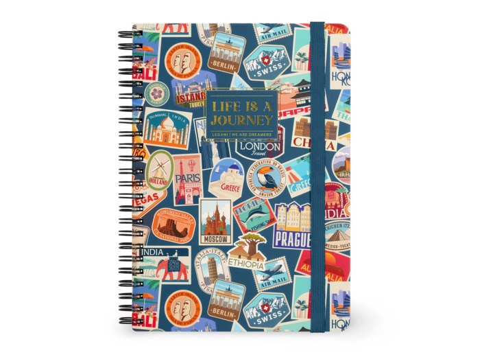 Legami - Cahier Ligné A5 à Couverture Rigide Illustrée - Travel Stickers - Avec Spirale