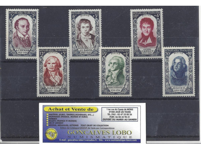 YVERT 867 a 872 CELEBRITES DU XVIII Serie 6 Timbres NEUF