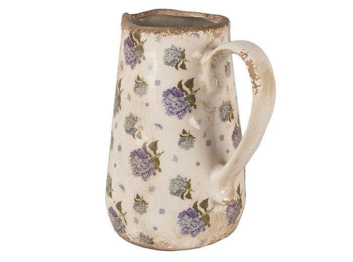 Vase pichet céramique beige bleu 16x12x18cm