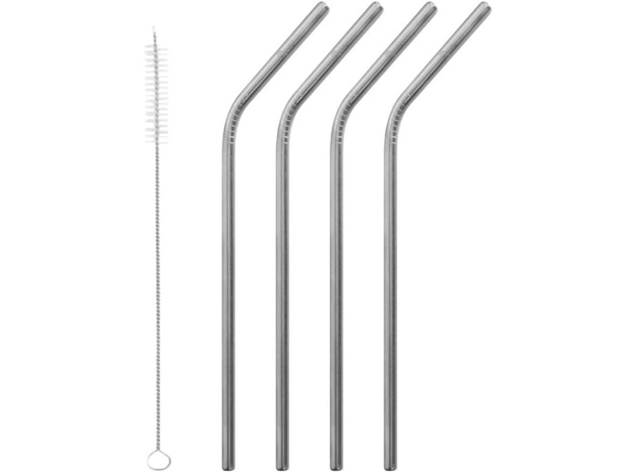 Pailles inox courbees (4) + goupillon Qwetch