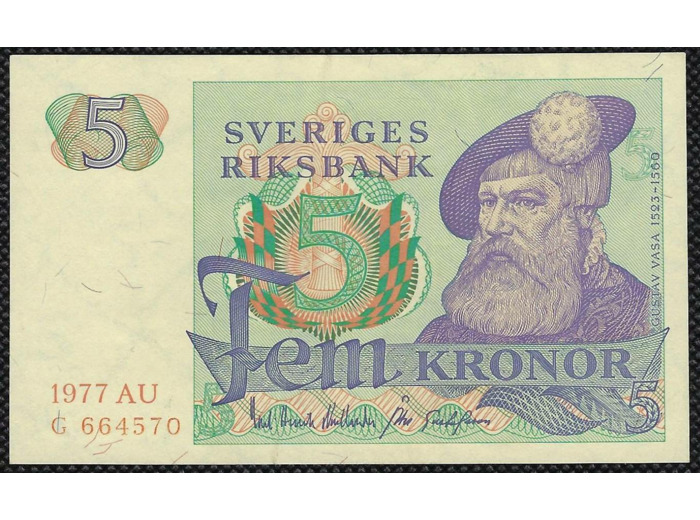 SUEDE 5 KRONOR 1977 Série AU SPL (W51c)