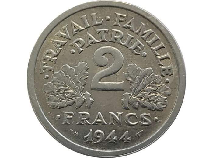 FRANCE 2 FRANCS BAZOR ALUMINIUM 1944 SUP (G536)