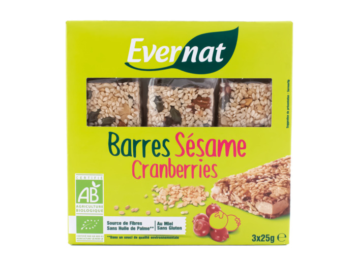 Barres de Céréales Sésame Cranberries Bio 3x25g