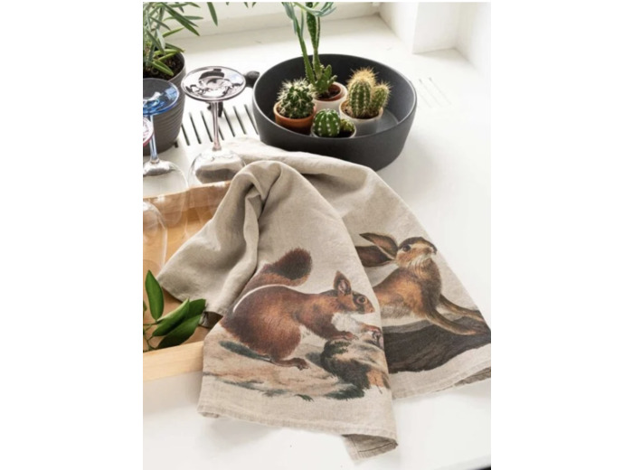 Torchon en lin bio écureuil ou lièvre