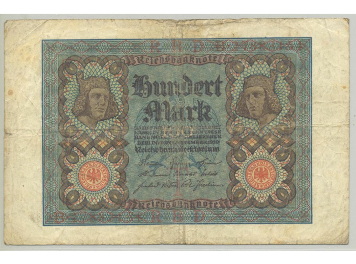 ALLEMAGNE 100 MARK 1-11-1920 SERIE B TB+