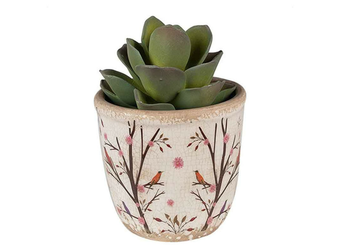 Pot de fleurs marron rose céramique 11x10x10cm