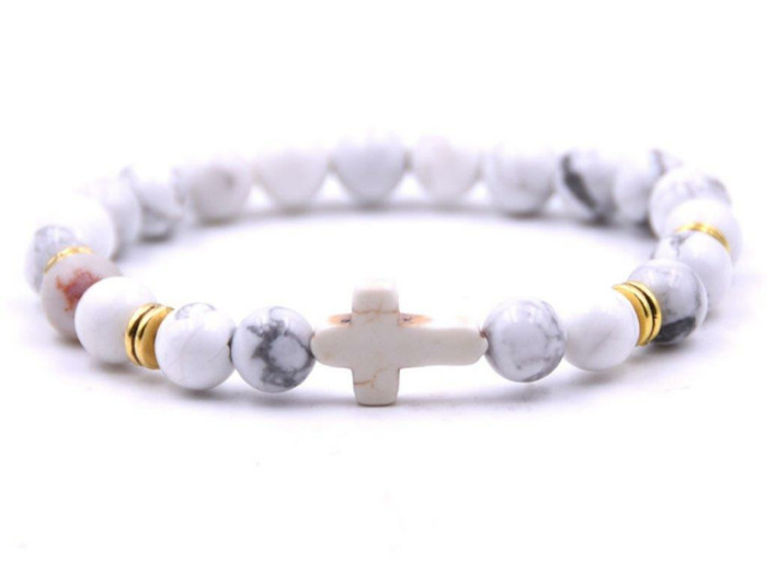 BRACELET élastique 8mm en pierre véritable- Turquoise Blanche