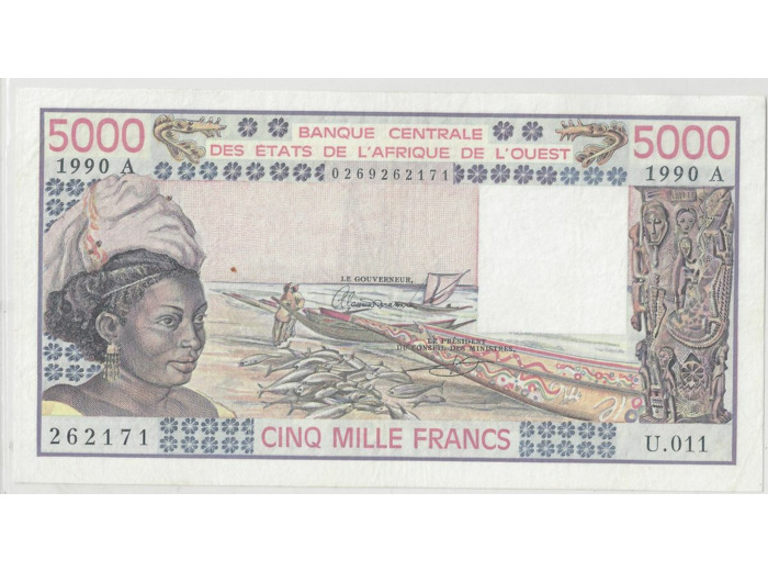B.C.E.A.O (COTE D'IVOIRE ) 5000 FRANCS  1990 SUP
