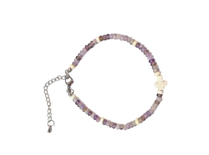 Bracelet 4mm en Pierre coloris Améthyste, fermoir réglable