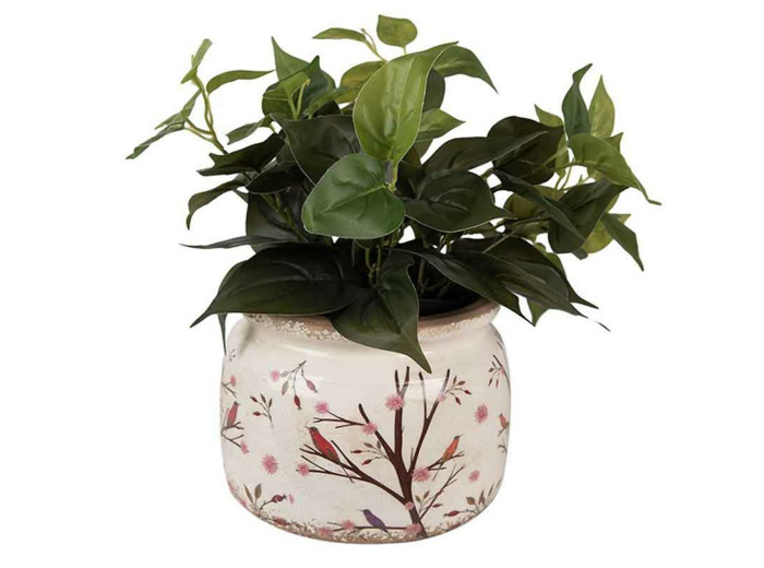Pot de fleurs rond branche et oiseaux 20x15cm