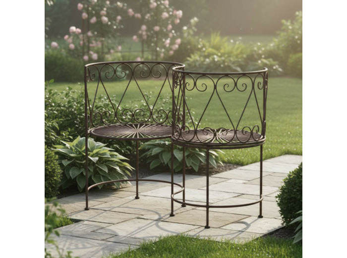 Banc de Jardin Confident en Fer Forgé Marron Vieilli 105x53x85cm