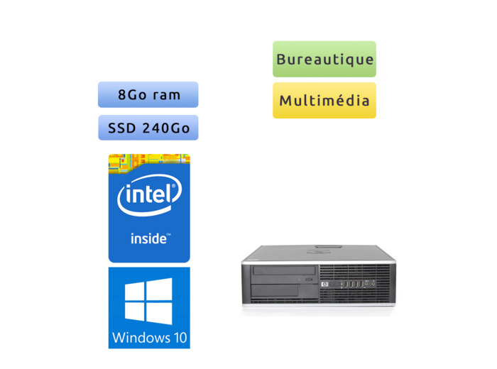 HP 8000 Elite SFF - Windows 10 - 2.7Ghz 8Go 240Go SSD - Port Serie - PC Tour Bureautique Ordinateur
