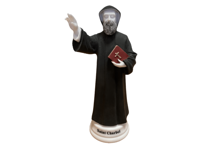 St Charbel - Statue en albâtre 21cm - Couleur