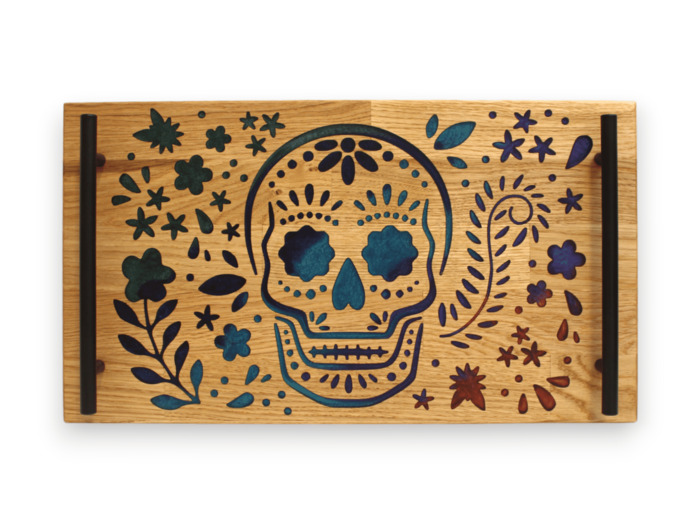 Tête de mort Mexicaine - Plateau en bois et résine époxy