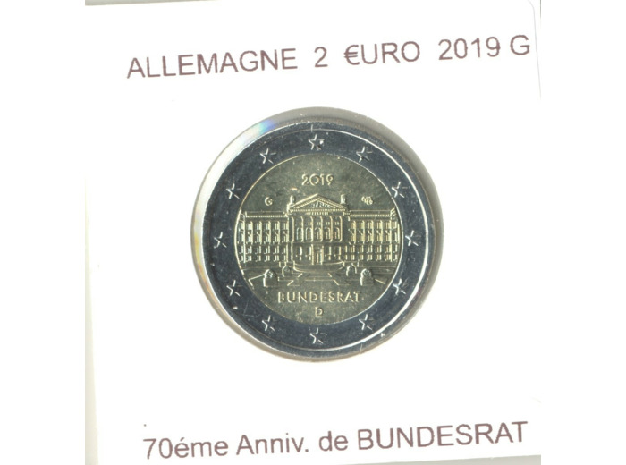 ALLEMAGNE 2019 G 2 EURO COMMEMORATIVE 70 eme ANNIVERSAIRE DE BUNDESRAT SUP