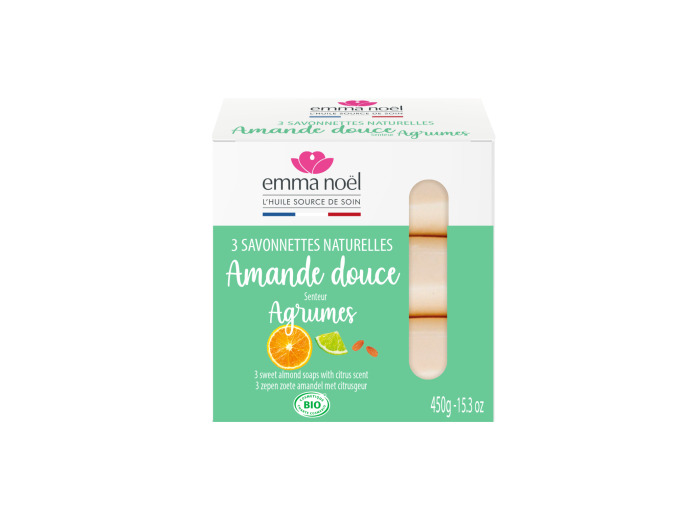 Pack 3 savonnettes Amande Douce bio senteur agrumes 3x150g