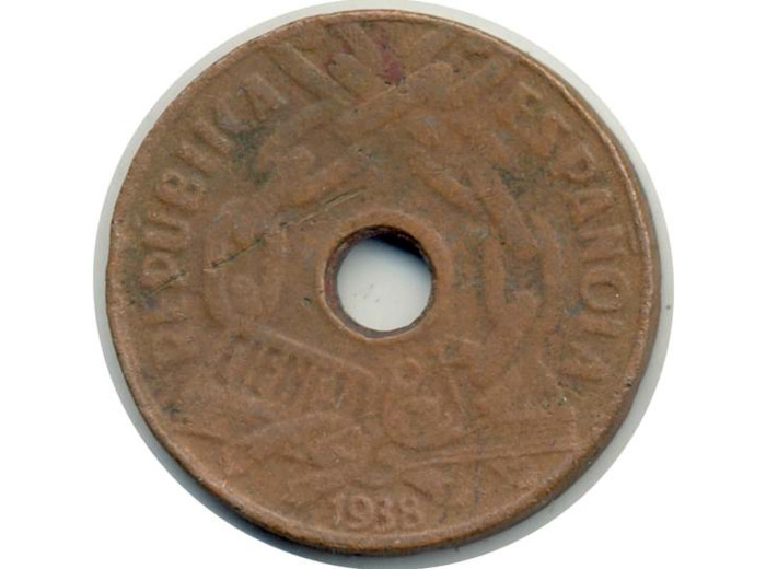 ESPAGNE REPUBLIC 25 CENTIMOS 1938 TB+ (W757)