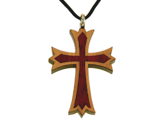 Croix en Bois d'Erable Vernis 3,5cm avec Cordon - 2 TONS