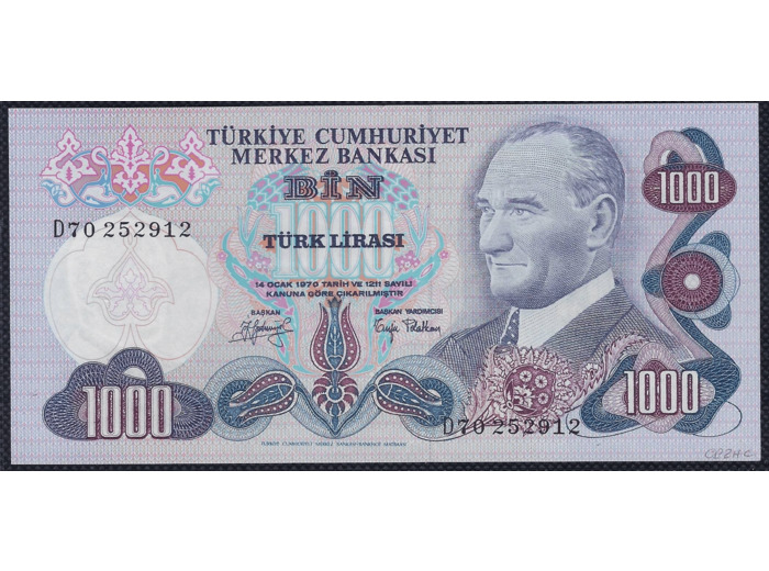 TURQUIE 1000 LIRA L.1970 (1970) Série D70 NEUF (W191)