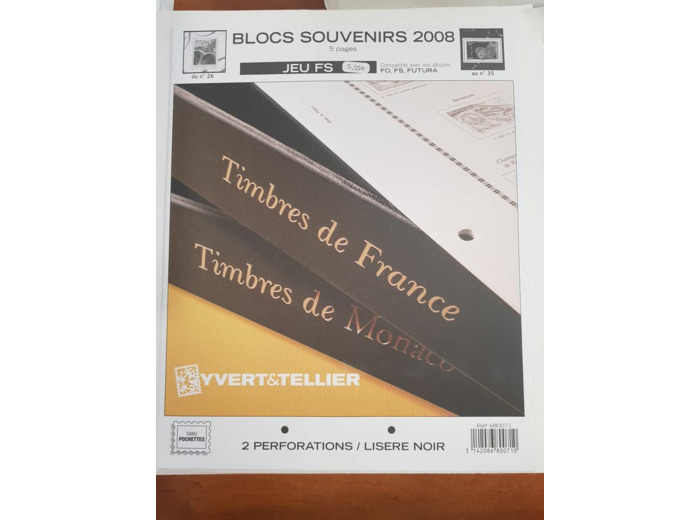 FEUILLE COMPLEMENTAIRE BLOC SOUVENIR FS 2008 (SANS POCHETTE) YVERT ET TELLIER