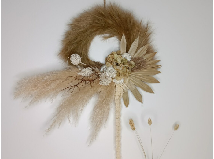 Couronne fleurs séchées palme<br>blanc