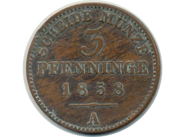 ALLEMAGNE PRUSSE 3 PFENNIG 1858 A TB+ (W453a)