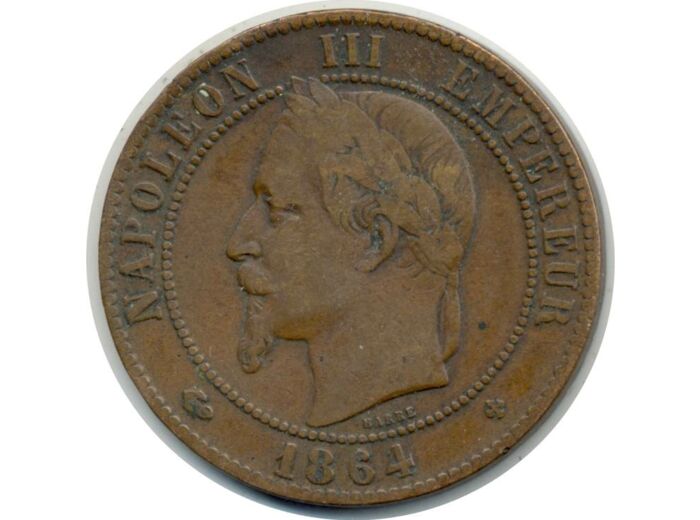 FRANCE 10 CENTIMES NAPOLEON III 1864 BB etat TB (G253)