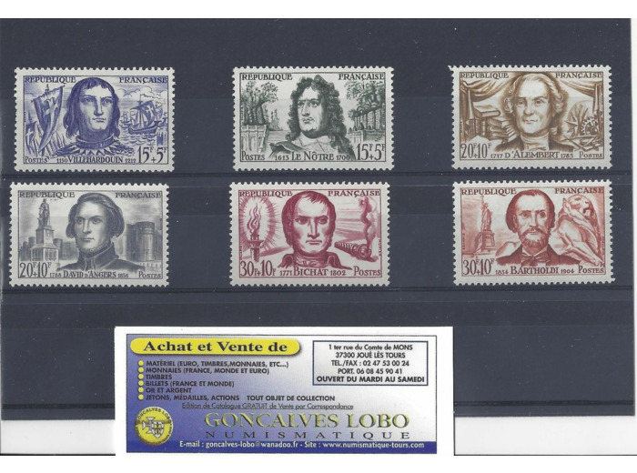 YVERT 1207 a 1212 CELEBRITES 1959 Serie 6 Timbres NEUF