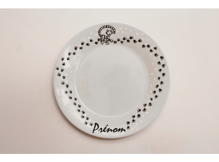Assiette enfant personnalisable sur le thème des chats porcelaine artisanale peinte à la main assiette à dessert de 19cm, signée et daté