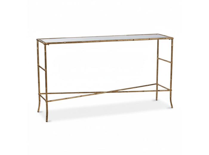 Console métal or plateau verre 76x34x144cm