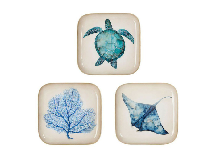 Ensemble 3 plateaux fer Corfou bleu 16x16cm