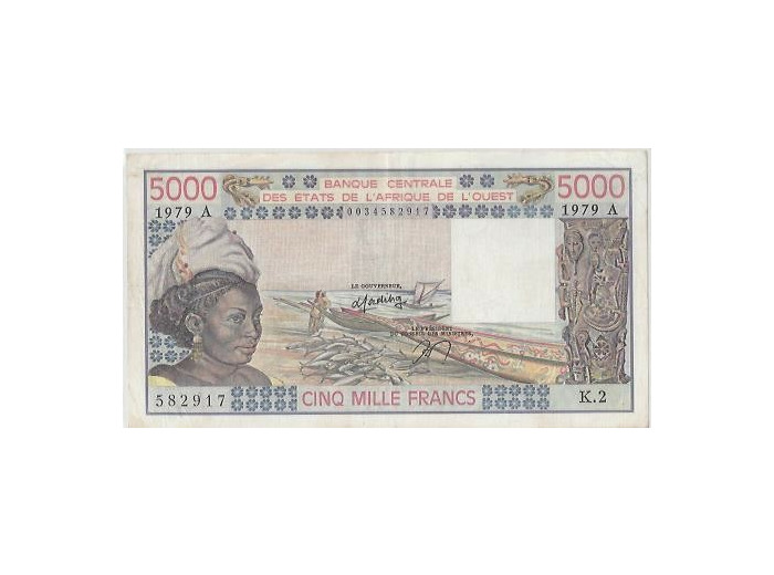 B.C.E.A.O (COTE D'IVOIRE ) 5000 FRANCS K.2 1979 TTB+