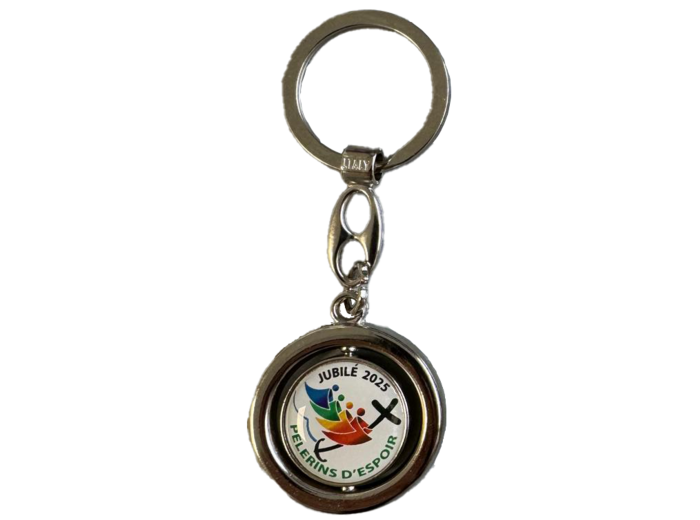 Porte-Clefs Tournant Résine en Métal Argenté 33mm - Jubilé 2025