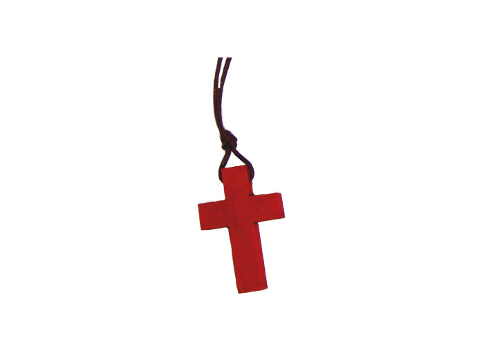 Croix en Bois 3,5cm avec Lacet - ROUGE