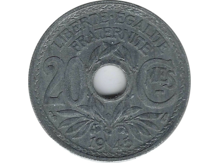 FRANCE 20 CENTIMES LINDAUER ZINC 1945 TTB+