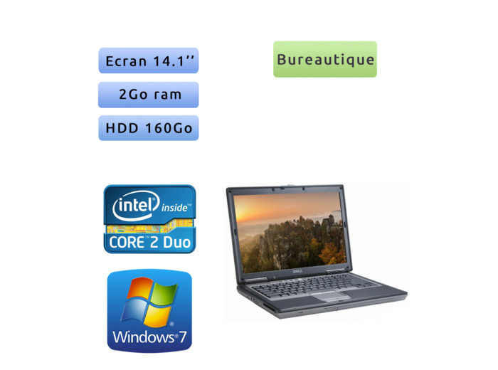 Dell Latitude D630 - Windows 7 - C2D 2Go 160Go - 14.1 - Ordinateur Portable PC