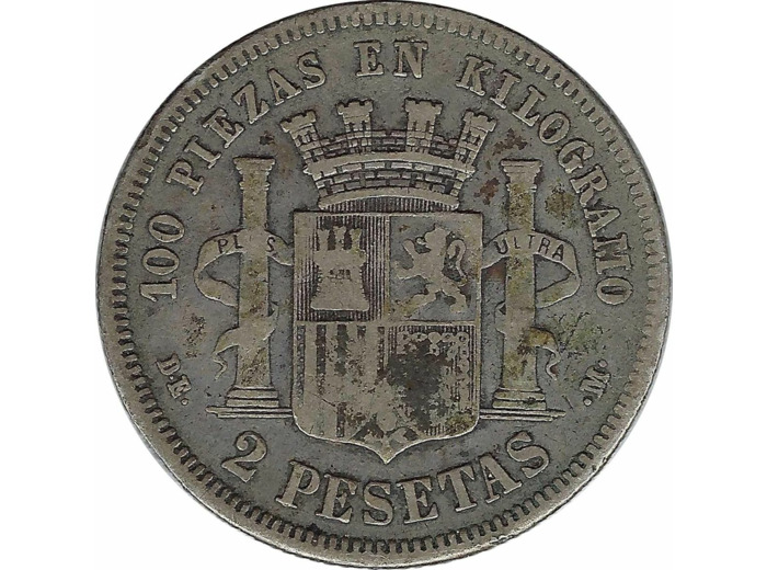 Espagne ( SPAIN ) 2 PESETAS 1870 DEM TB