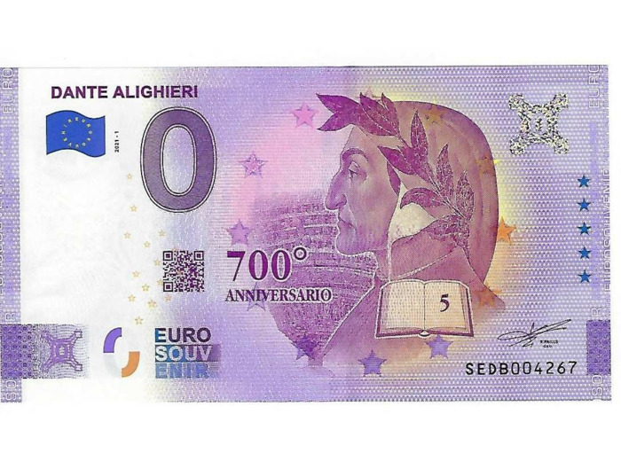 ITALIE 2021-1 DANTE ALIGHIERI VERSION ANNIVERSAIRE BILLET SOUVENIR 0 EURO