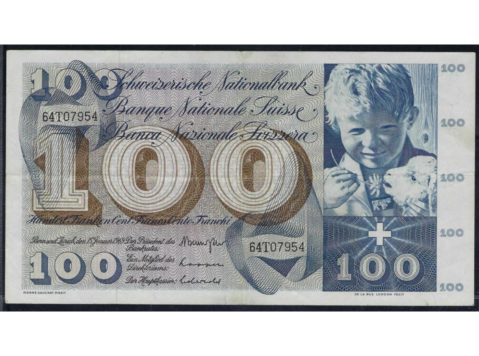 SUISSE 100 FRANCS FRANKEN 15-01-1969 SERIE 64T TTB